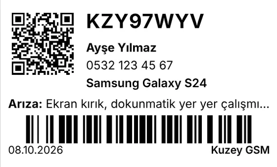 Barkodlu cihaz etiketi