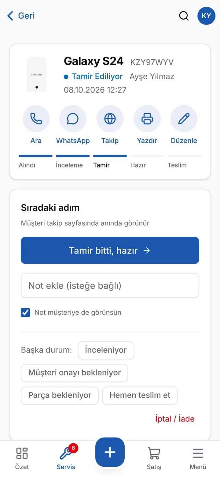 Telefonda servis detayı