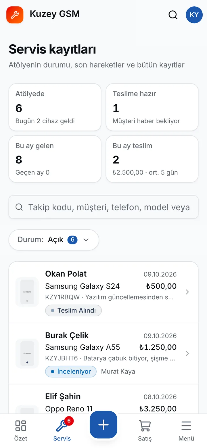 Telefonda servis kayıtları listesi