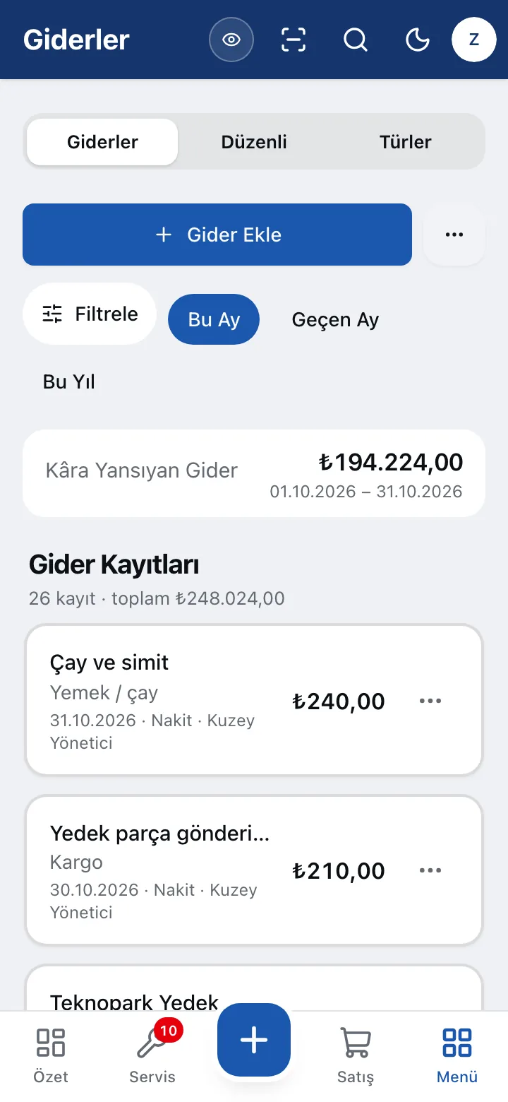 Gider kayıtları