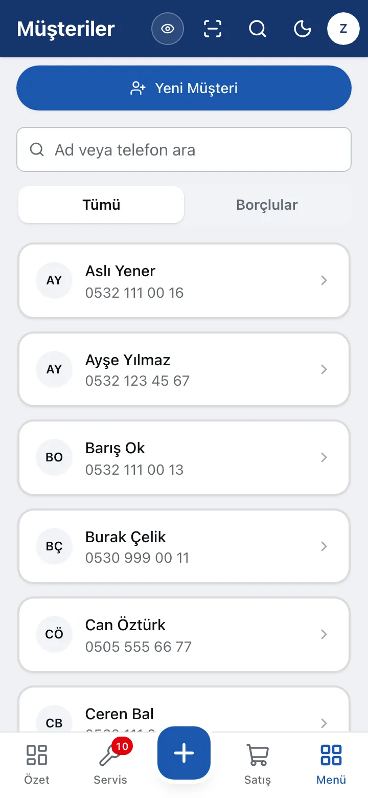 Aktarılan eski müşteri kayıtları