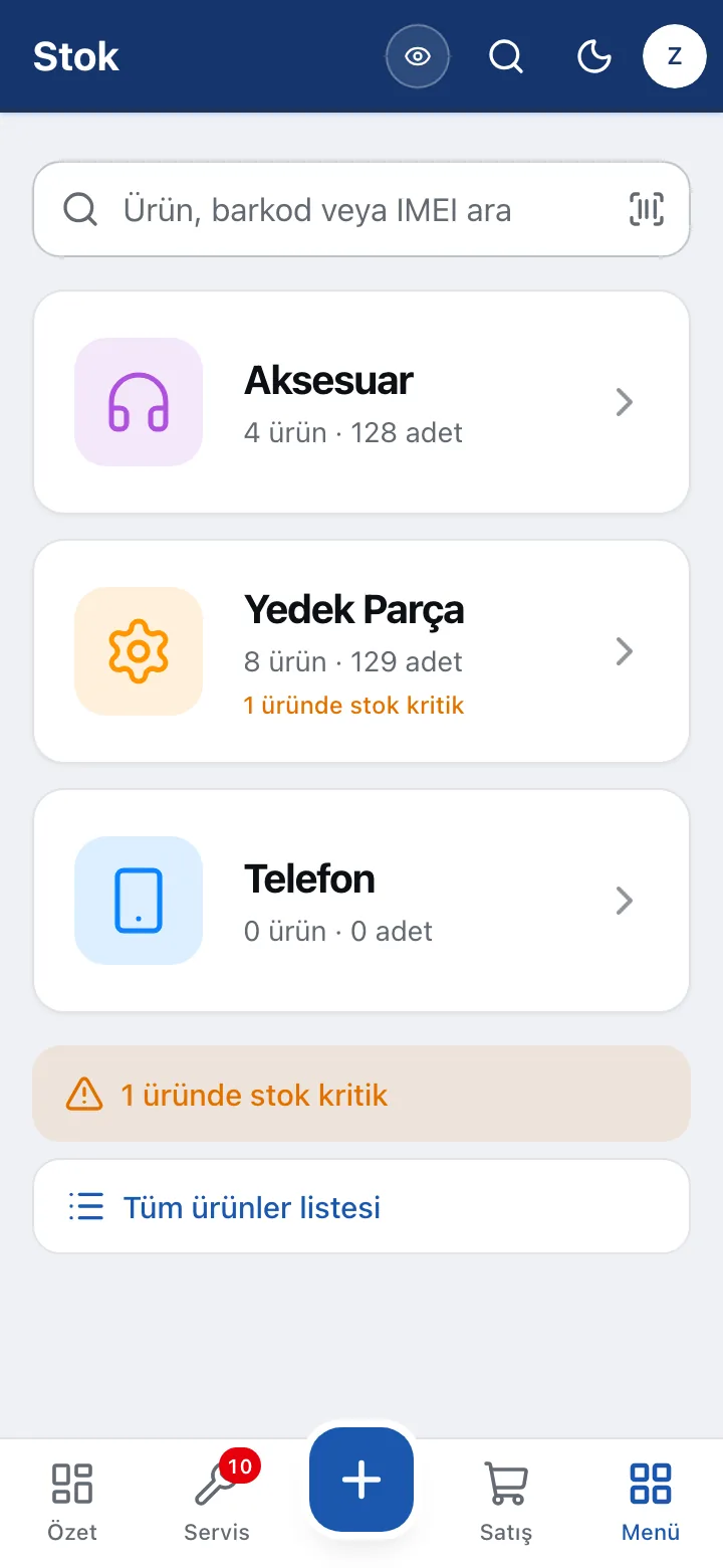 Telefonda stok ekranı