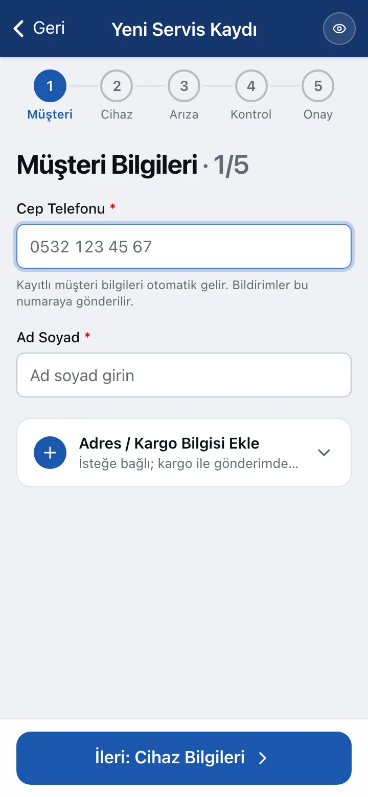 Telefondan adım adım cihaz kabulü